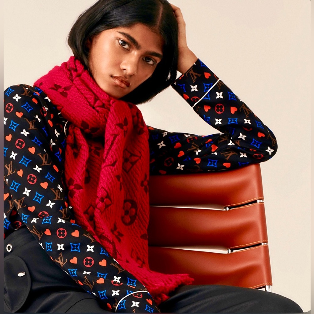 Louis Vuitton 413287 Escharp Logo Mania Monogram Scarf